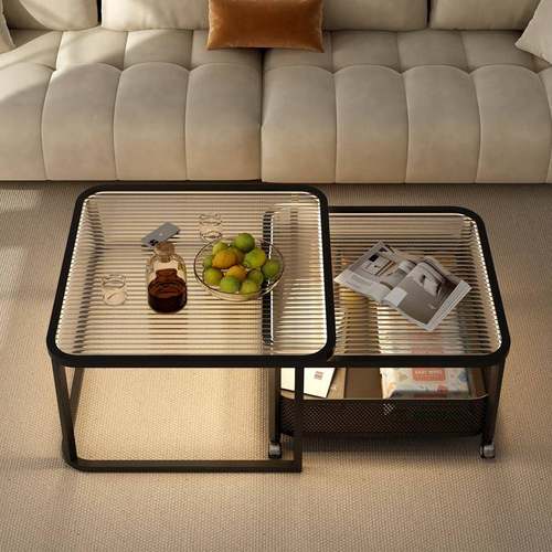 A6T004奢可户移动方形茶几现代轻创法意式奶油风客厅家用小型玻璃