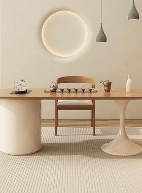 家奶油风茶台原木客一体式用NFN泡茶桌阳台会休闲茶台休息室接待