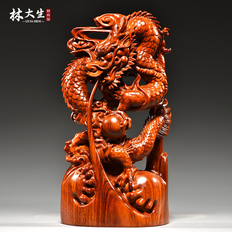 花梨木雕龙行天下摆件实木质十二生肖木头龙家居客厅装饰开业送礼