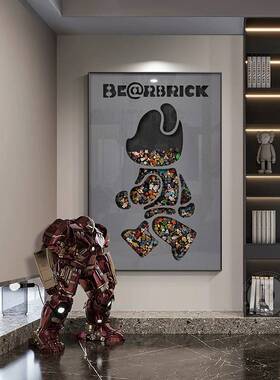 立体积木玄关装饰画kaws公仔客厅壁画走廊过道挂画简约艺术装饰