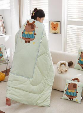 夏季清新手提随身全携带薄被子棉色WIZ织抱被卡皮巴拉午休枕被车