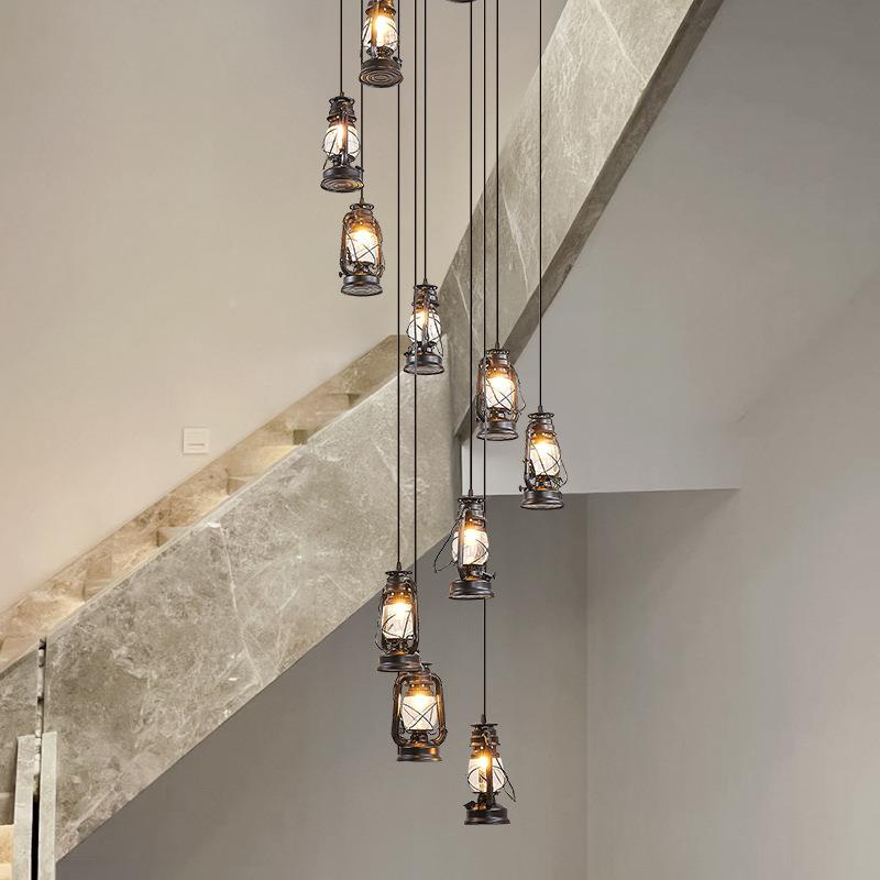 水晶楼443梯o灯长吊客厅灯旋转复式楼现代约灯简轻奢别墅lft公寓