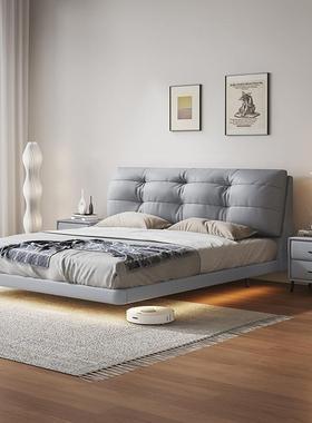 奶油风云朵悬床浮现代约家用高主卧端皮艺NZY床轻奢软包双人简实