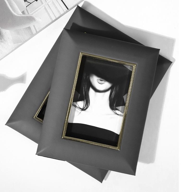 现轻奢高档皮质相框摆台样代板房客皮革相框软装饰品摆厅寸件67寸