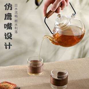 胡桃木把提梁壶高硼硅玻璃耐高温煮茶壶可明火电陶炉泡茶壶茶具