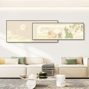 现代简约奶油风客厅装 叠加沙发背景R墙挂画高级感壁 饰画大象横版