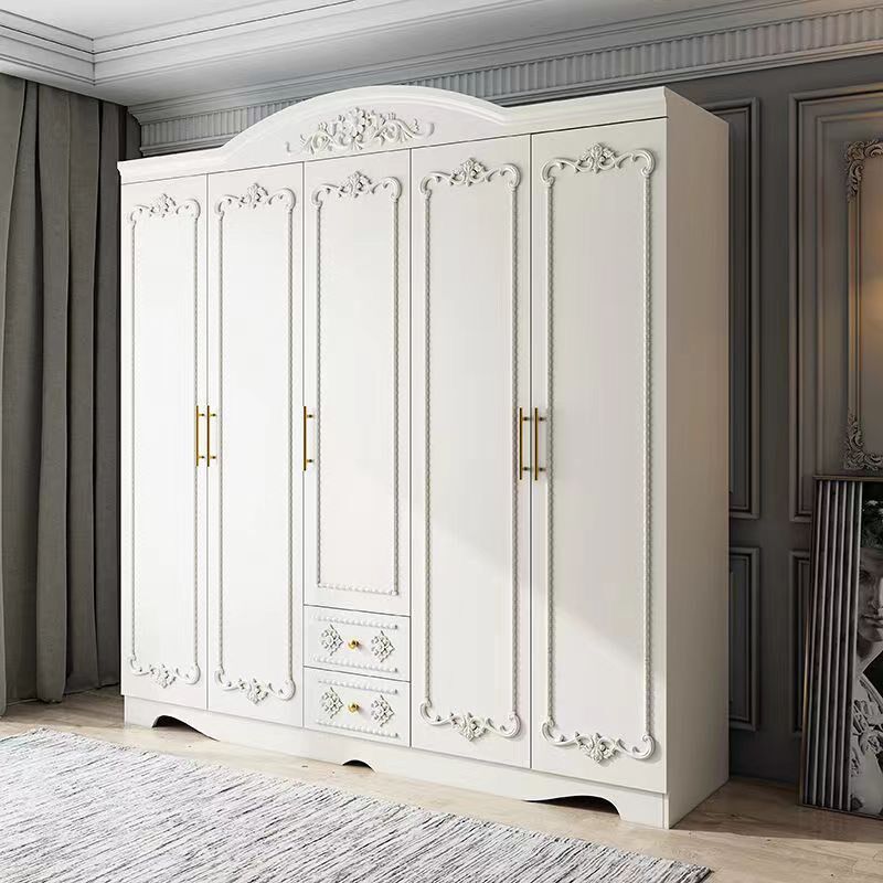 欧式衣柜简约现代四五六门经济型组装板式白色卧室U雕花木质大衣