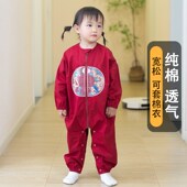 宝宝爬爬服红色国风儿童外u出纯棉连体罩衣防脏新年拜年婴儿爬行