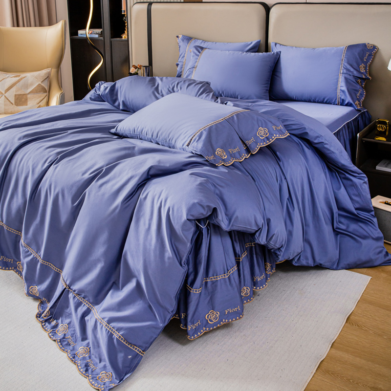 全棉轻奢高端100支长绒棉四件套床裙纯棉被套床罩1.8x2.0床上用品