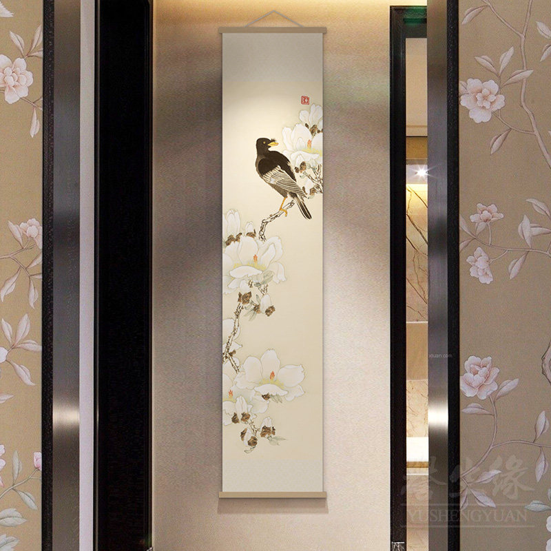 新中式花鸟挂轴竖版玄关装饰画客厅走廊过道挂画餐厅书房墙壁画,家居饰品,现代装饰画,淘宝优惠券,粉丝福利购,淘宝优惠卷
