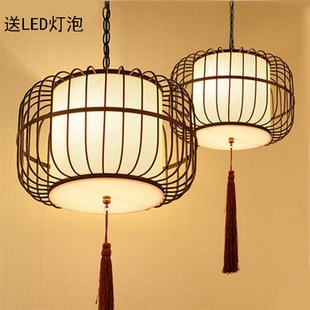 饭厅吊灯创意个性新中式吊灯铁艺鸟笼灯北欧吧台复古美式鸟笼吊灯