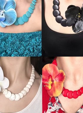 兰花幻境仿裂纹石浪漫度假立体花朵项链