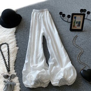 白色阔腿休闲裤子夏季新款瑜伽裤宽松高腰束脚灯笼裤薄款气球裤女