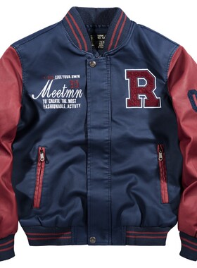 VIP秋季飞行夹克男韩版潮流拼接棒球服工装外套机车帅气皮衣潮牌