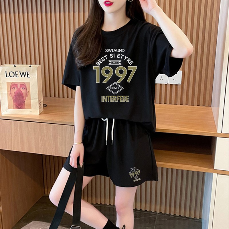 学院风休闲跑步运动服套装少女夏季中学生时尚宽松短袖短裤两件套