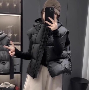 羽绒棉服马甲女短款连帽冬季新款2024韩宽松感小个子背心坎肩外套
