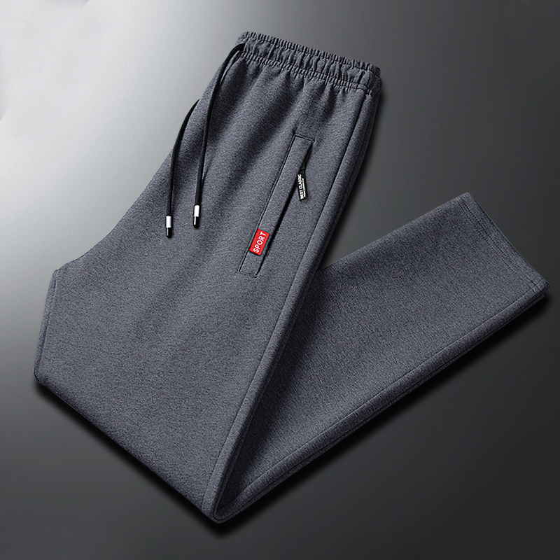 中年爸爸休闲裤子男春秋直筒卫裤中老年人跑步灰色运动裤男裤长裤