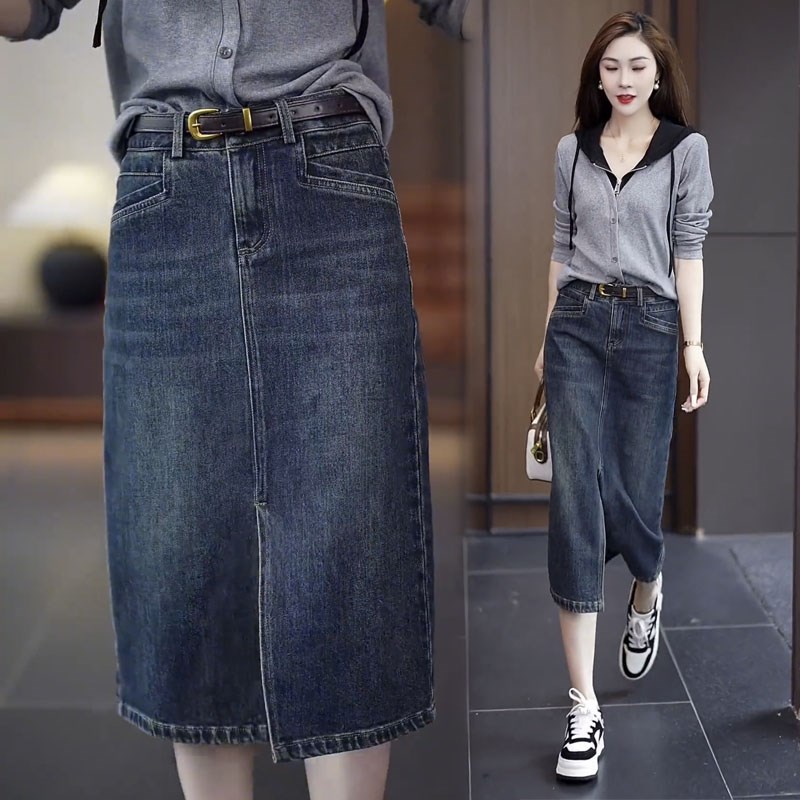 a字半身裙女秋中长款欧货漂亮卫衣套装炸街高级感高腰显瘦牛仔裙