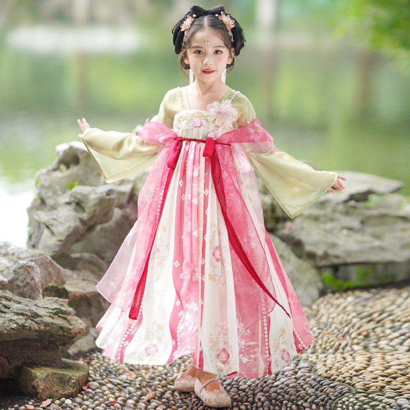 六一新款汉服女童古风连衣裙小女孩唐装儿童超仙古装舞蹈裙子春秋