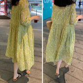 过膝长裙孕妇夏装 长款 裙子 宽松大码 孕妇连衣裙雪纺裙仙女超仙时尚