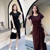 显瘦中长款 女装 优雅精致气质御姐修身 连衣裙开叉收腰时尚 夏装 新款