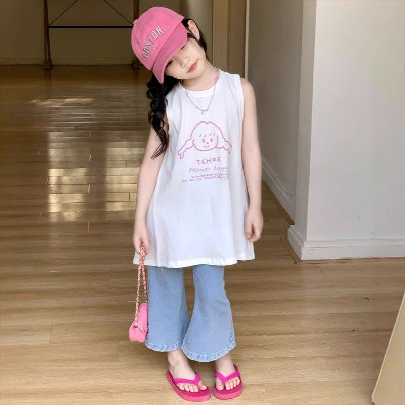 女童裤子2025夏季新款韩版弹力喇叭裤软牛仔九分牛仔高弹力