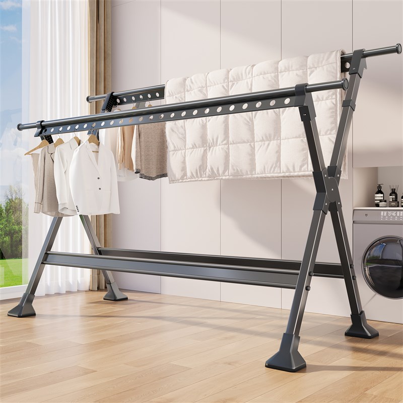 晾衣架落地家用阳台室内挂衣架伸缩折叠晾衣杆户外衣服晒被子神器