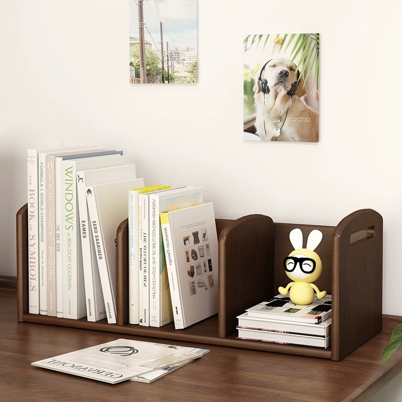 桌上小书架办公桌收纳书立架全实木简易儿童书桌置物架子桌面书架