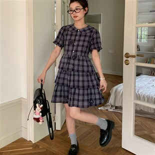 复古连衣裙女小众荷叶边格子无袖 法式 短裙 新款 蛋包饭餐厅2025夏季