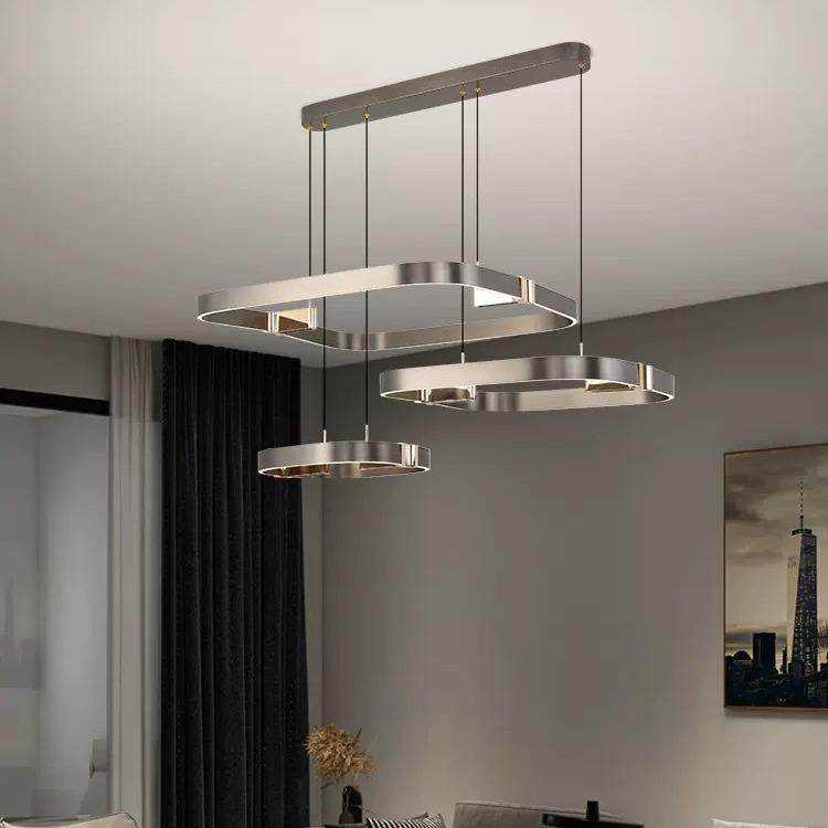 意式极简吊灯设计师款大气现代轻奢方框组合吊线灯挑高层大厅主灯