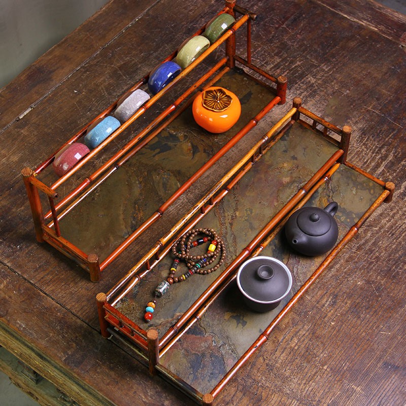 茶杯杯架茶杯架j架子晾杯架茶具收纳架置物博古架竹制双层功夫杯