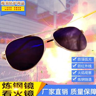 金属镜架看火镜耳带式火焰观察镜眼镜式炼钢镜蓝色玻璃镜片防炉火