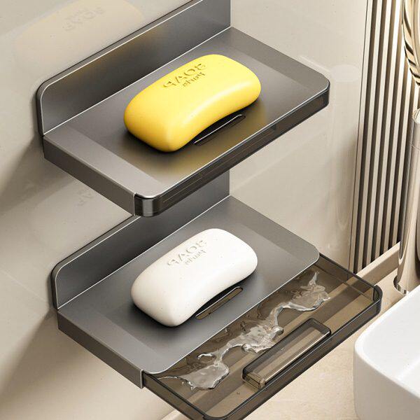 洗手台肥皂盒壁挂式免打孔厕所收纳置物架放香皂神器沥水架子轻奢