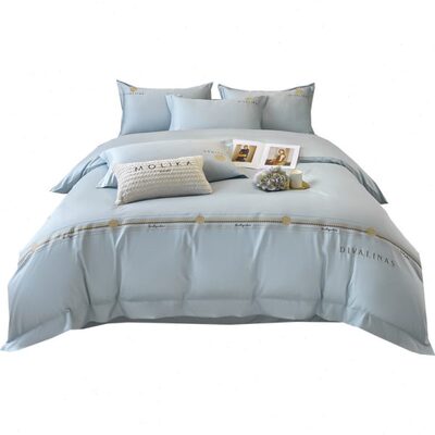 TP2699 纯色长绒棉四件套镂空被套全棉床上用品