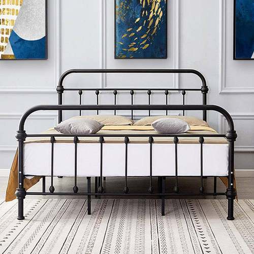 北欧大陀螺创意铁金艺床铁复古铁艺双人床家用简约床单床人床属儿