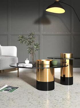 意轻奢风玻圓璃茶小几组合客厅简约小FUO桌阳台茶桌顺式德家用小