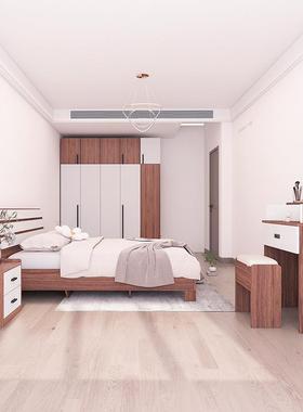 北简现代欧卧室套单人床开门衣柜带梳妆台床约头QSI柜组房合