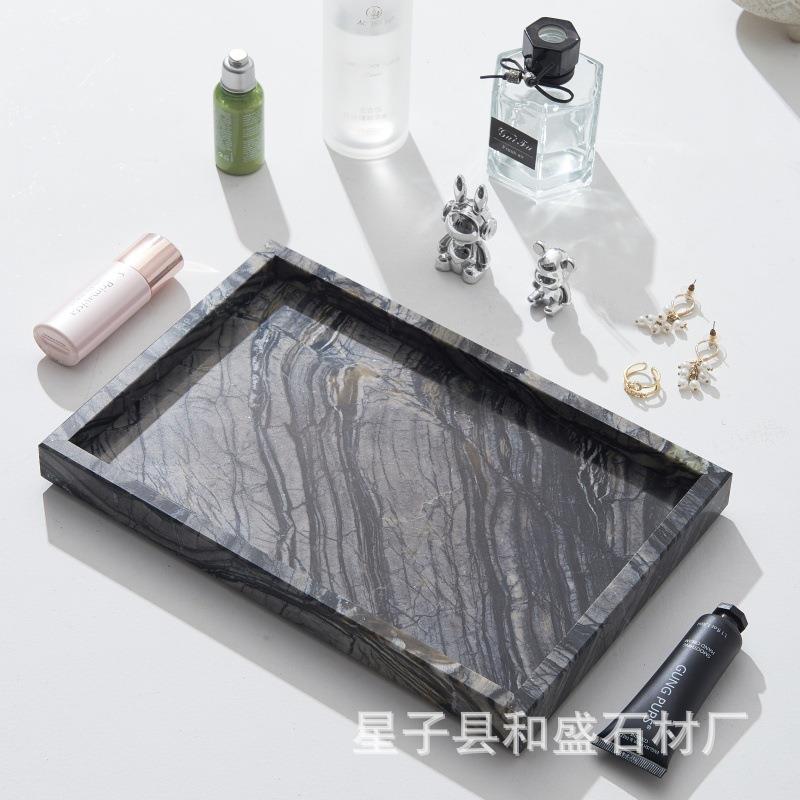 欧MDF天然大理托盘展示盘浴室洗手台轻奢石收纳长方北形置纳物收