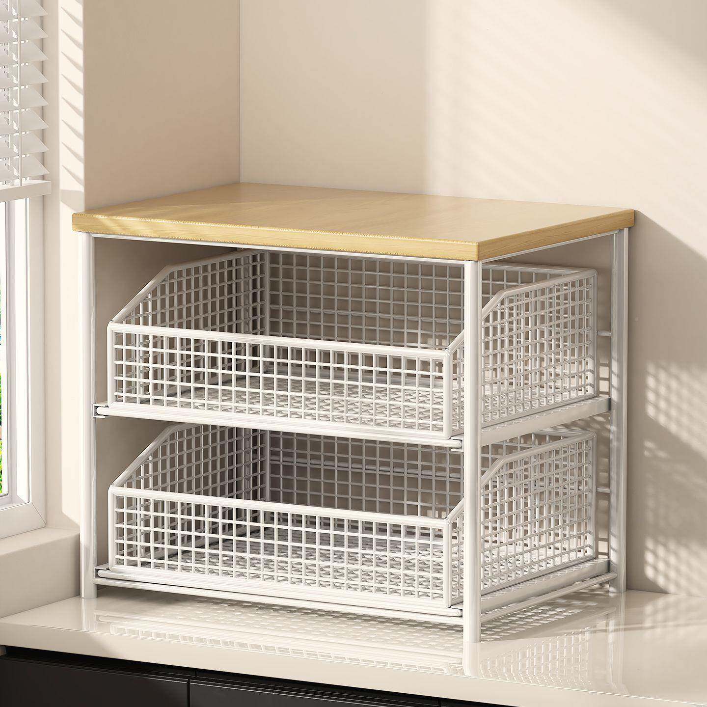 置物抽拉双桌层抽屉桌面零食餐架10018360桌料整理架收纳架饮多层