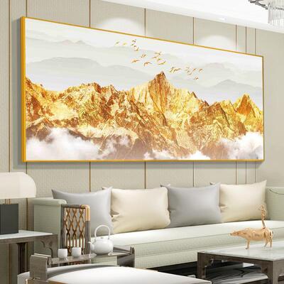 中式客2厅新装饰山水风画沙VMM发背景墙挂画一整幅204新款大气景