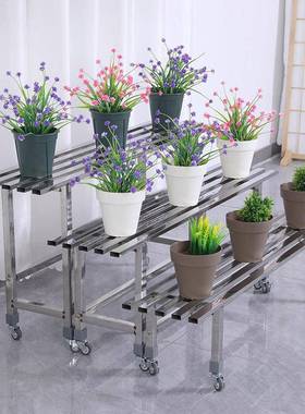 带轮不锈钢花架阶梯式移动组多合可台肉多层架花盆架可86260阳拆