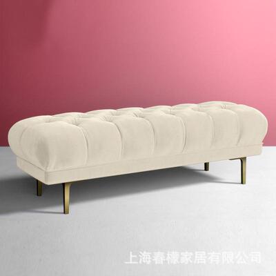 床长尾凳卧室美式换鞋凳衣绒放帽间条衣凳北欧v2268床榻丝布轻奢