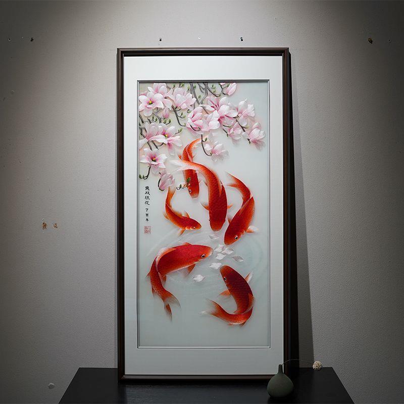 苏绣成品挂画竖版玄关客
