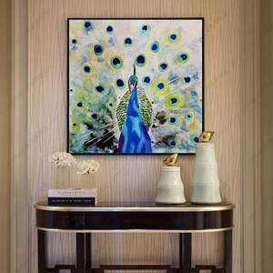 动物客厅卧室饰画简约现代美式象YIHUI43手绘装抽餐创意有框孔雀