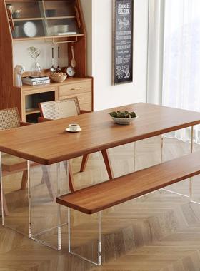 实木桌餐桌饭悬浮亚克力蜡餐桌餐54273厅家用透明吃桌子白木餐椅