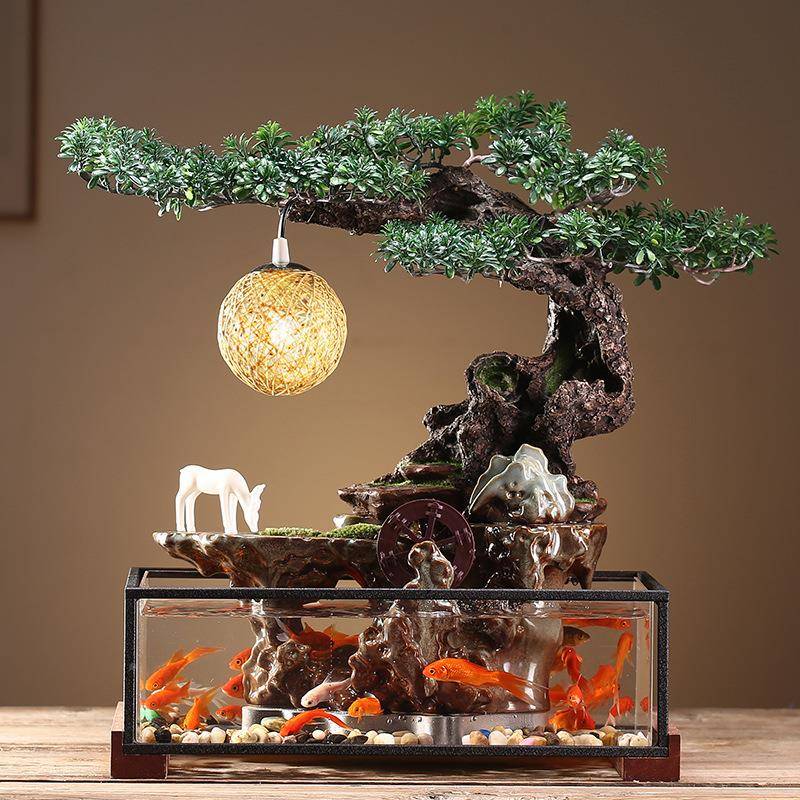 流泉水鱼缸招乔财摆件家居客厅桌面装饰品循环VKY喷景水观迁开业