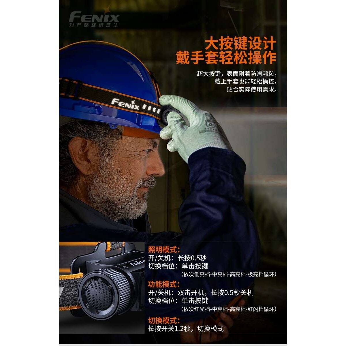 Fenix菲尼克斯 HM70R头灯强光充电超亮21700电池长续航头戴工业灯