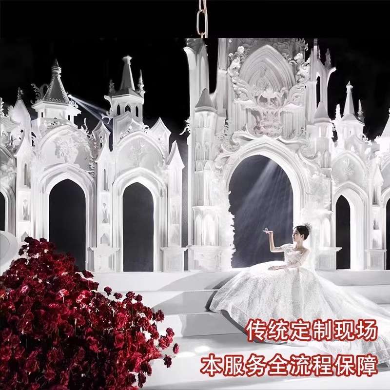 婚庆泡沫雕塑欧式城堡罗马柱拱门龙凤盘浮造型户外大型道具美陈