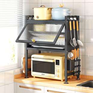 带柜门厨房微波炉置物架台面多功能放调料碗碟架子防尘烤箱收纳柜