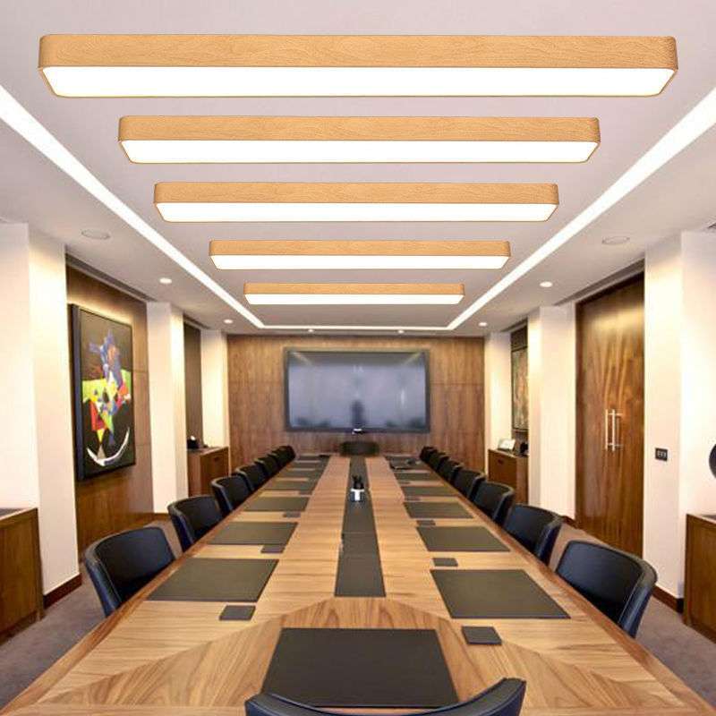 木纹办公室吊灯LED长条灯吸顶用条形圆形教室现代简约超亮灯具